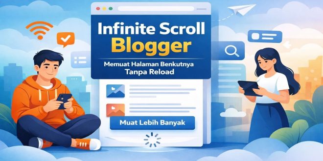 Ilustrasi Infinite Scroll Blogger untuk memuat halaman berikutnya tanpa reload dengan tombol load more pada halaman blog.